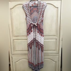 Patrons Of Peace Womens Maxi Boho Front Tie Flowy Vest Dress Size S EUC